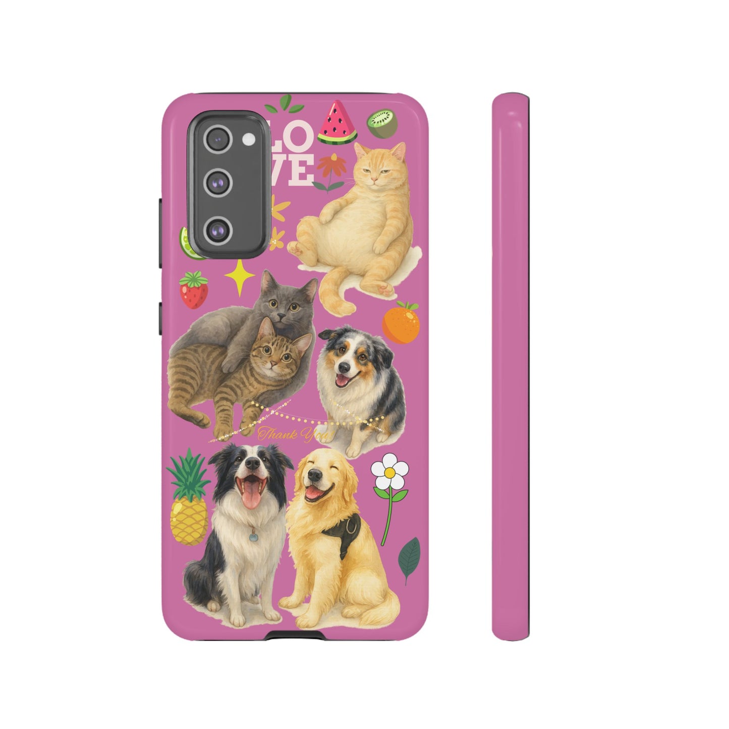 60A-2 Dog and Cat Printed Dual-Layer Phone Case In Pink – Glossy or Matte Finish – iPhone & Android Compatible