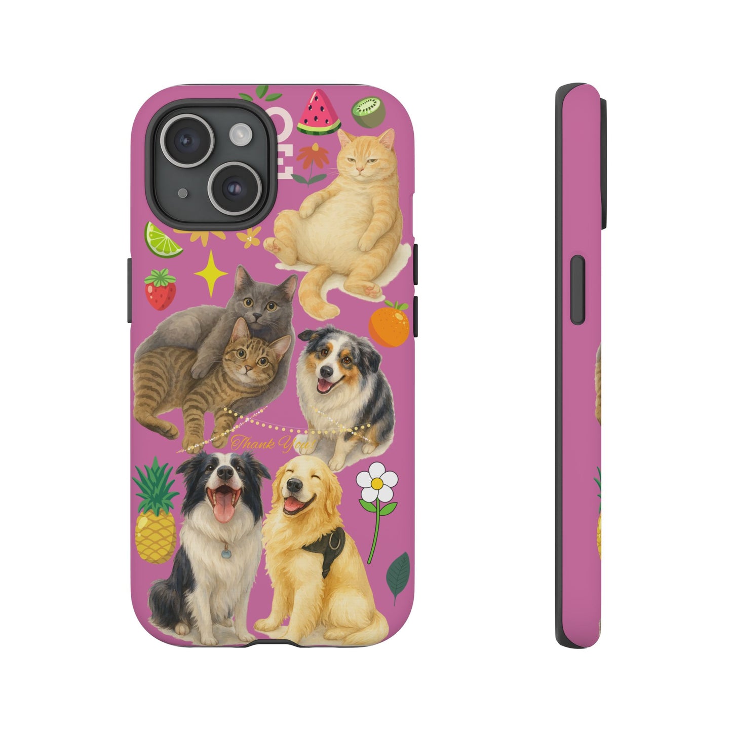 60A-2 Dog and Cat Printed Dual-Layer Phone Case In Pink – Glossy or Matte Finish – iPhone & Android Compatible