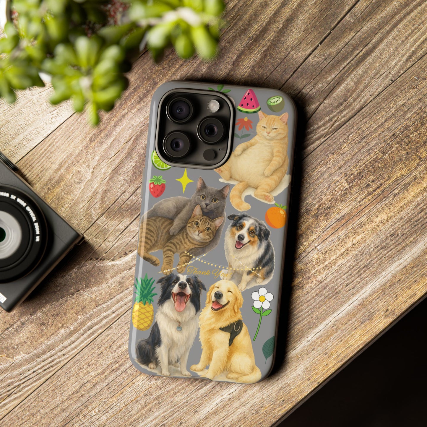 60A-3 Dog and Cat Printed Dual-Layer Phone Case In Grey – Glossy or Matte Finish – iPhone & Android Compatible