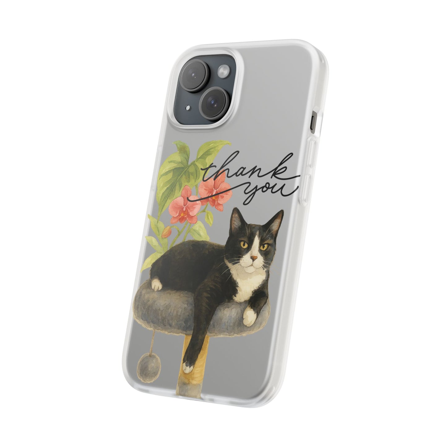 62A Cute Cat Thank You Phone Case – Flexible Matte TPU Slim Cover for iPhone & Android Gift