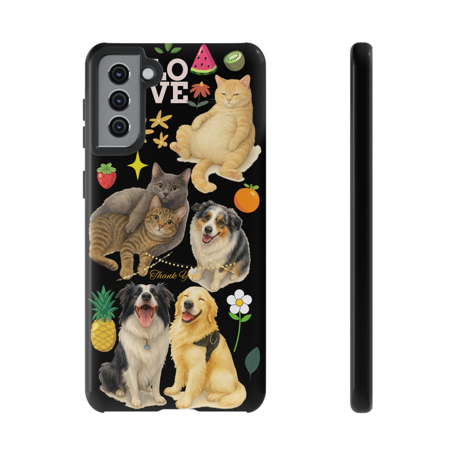 60A-8 Dog and Cat Printed Dual-Layer Phone Case In Black – Glossy or Matte Finish – iPhone & Android Compatible