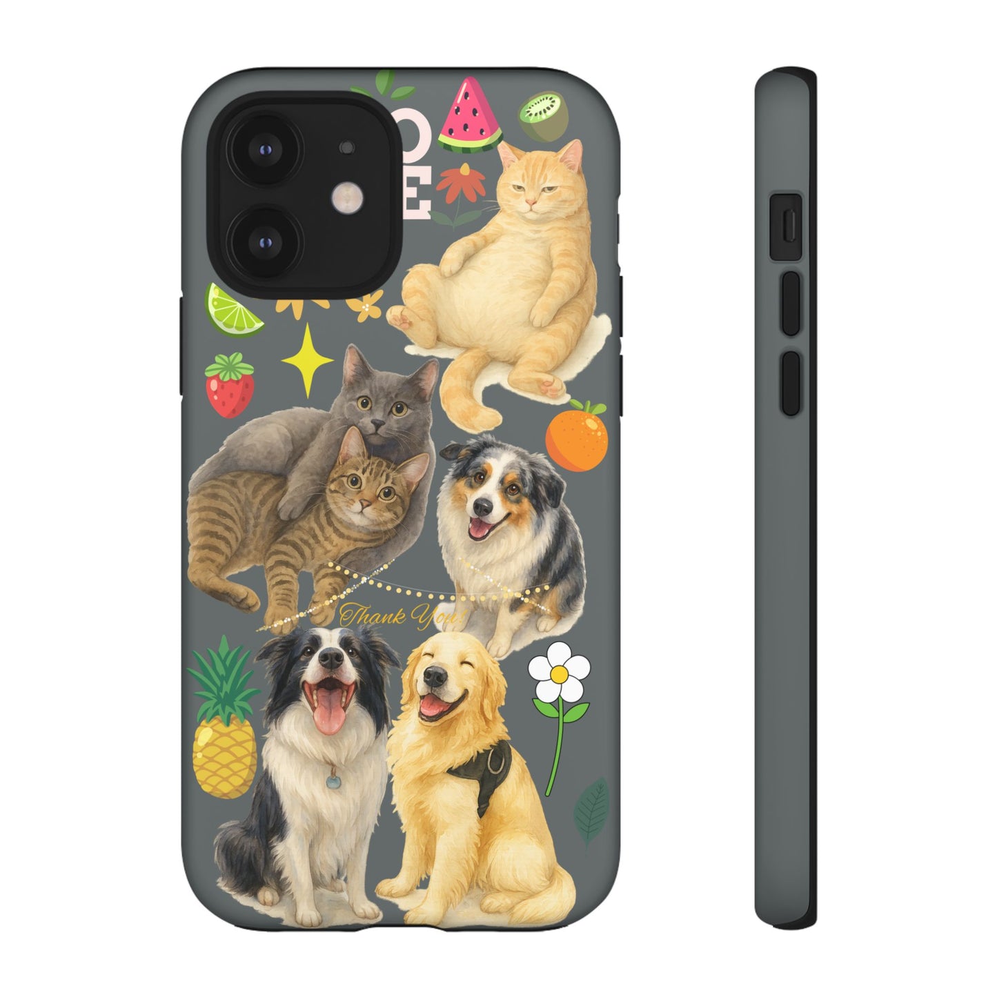 60A-7 Dog and Cat Printed Dual-Layer Phone Case In Dark Grey – Glossy or Matte Finish – iPhone & Android Compatible