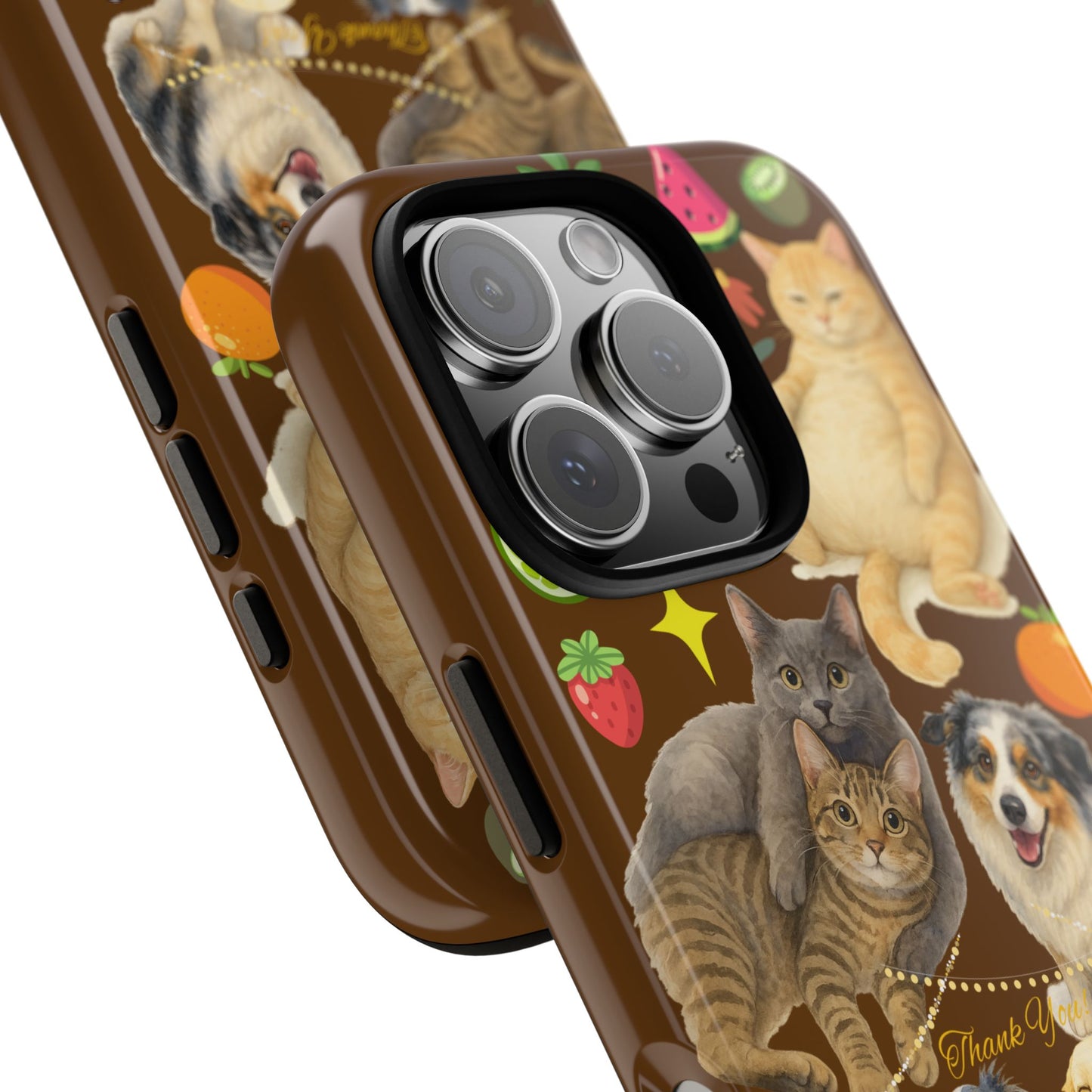 60A-11 Dog and Cat Printed Dual-Layer Phone Case In Dark Brown – Glossy or Matte Finish – iPhone & Android Compatible