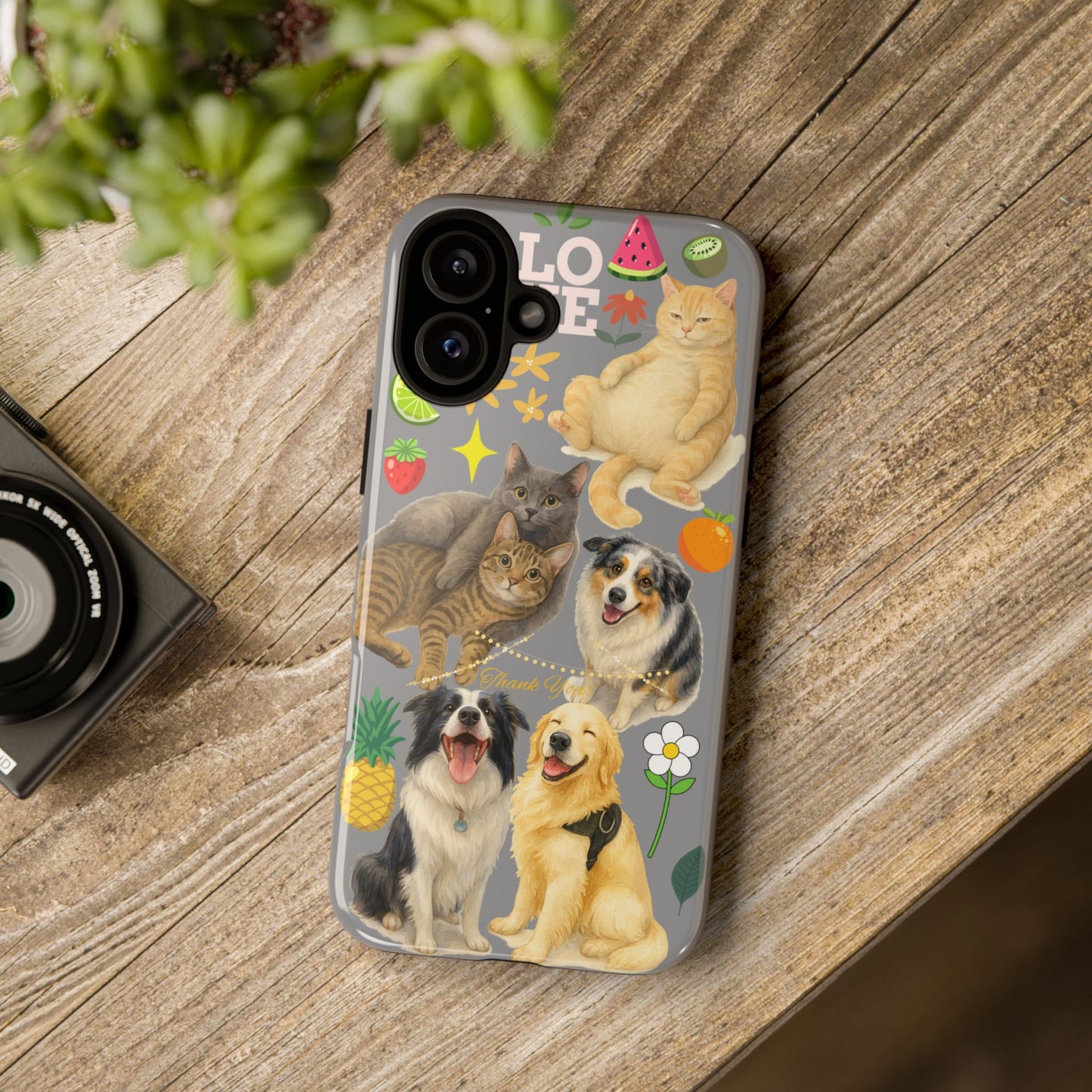 60A-3 Dog and Cat Printed Dual-Layer Phone Case In Grey – Glossy or Matte Finish – iPhone & Android Compatible