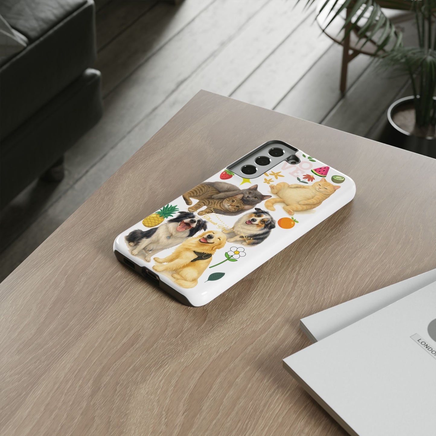 60A Dog and Cat Printed Dual-Layer Phone Case In White – Glossy or Matte Finish – iPhone & Android Compatible