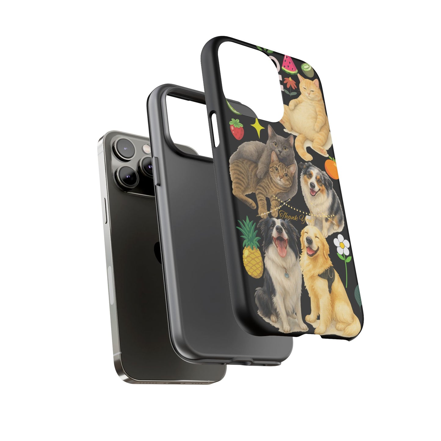 60A-8 Dog and Cat Printed Dual-Layer Phone Case In Black – Glossy or Matte Finish – iPhone & Android Compatible