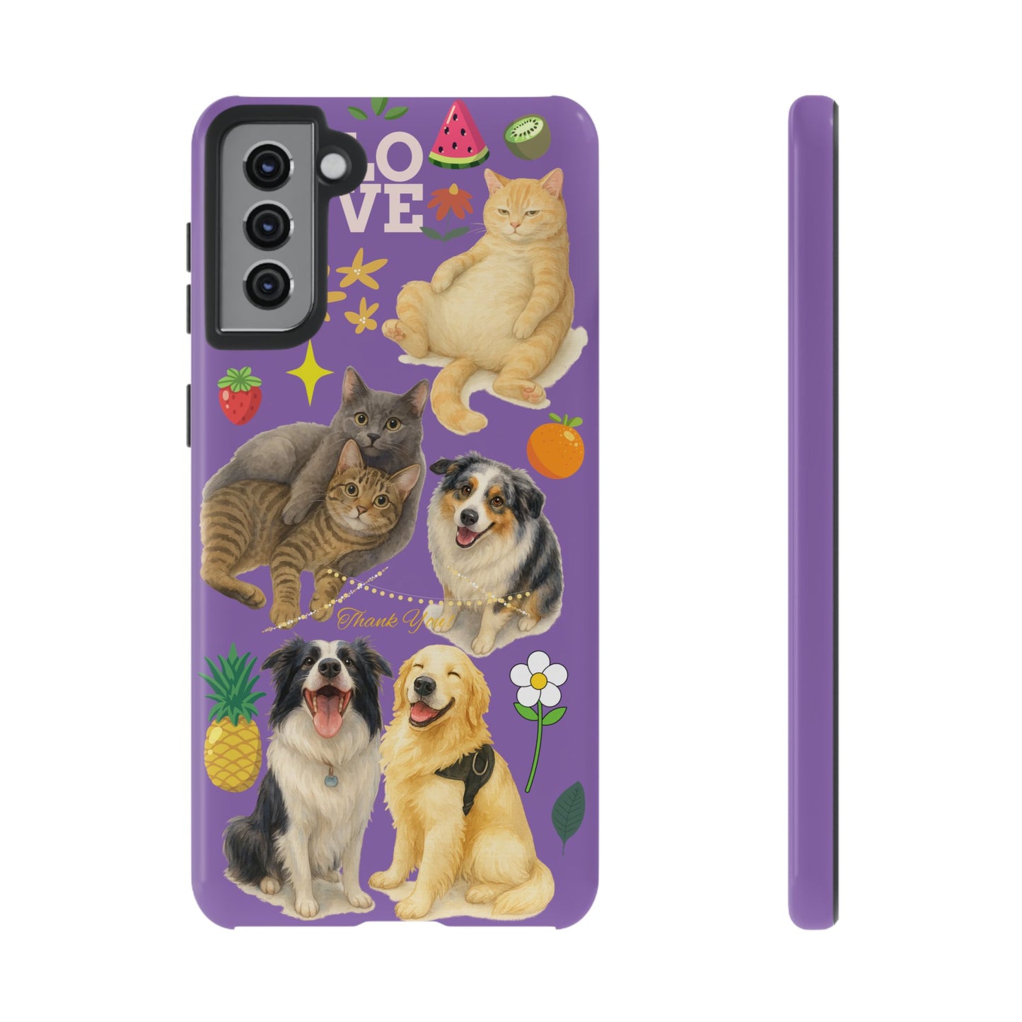 60A-4 Dog and Cat Printed Dual-Layer Phone Case In Purple – Glossy or Matte Finish – iPhone & Android Compatible