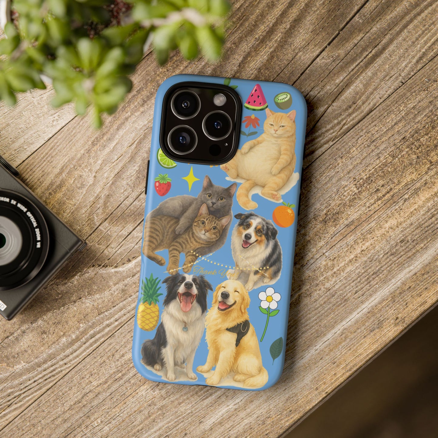 60A-1 Dog and Cat Printed Dual-Layer Phone Case In Blue – Glossy or Matte Finish – iPhone & Android Compatible