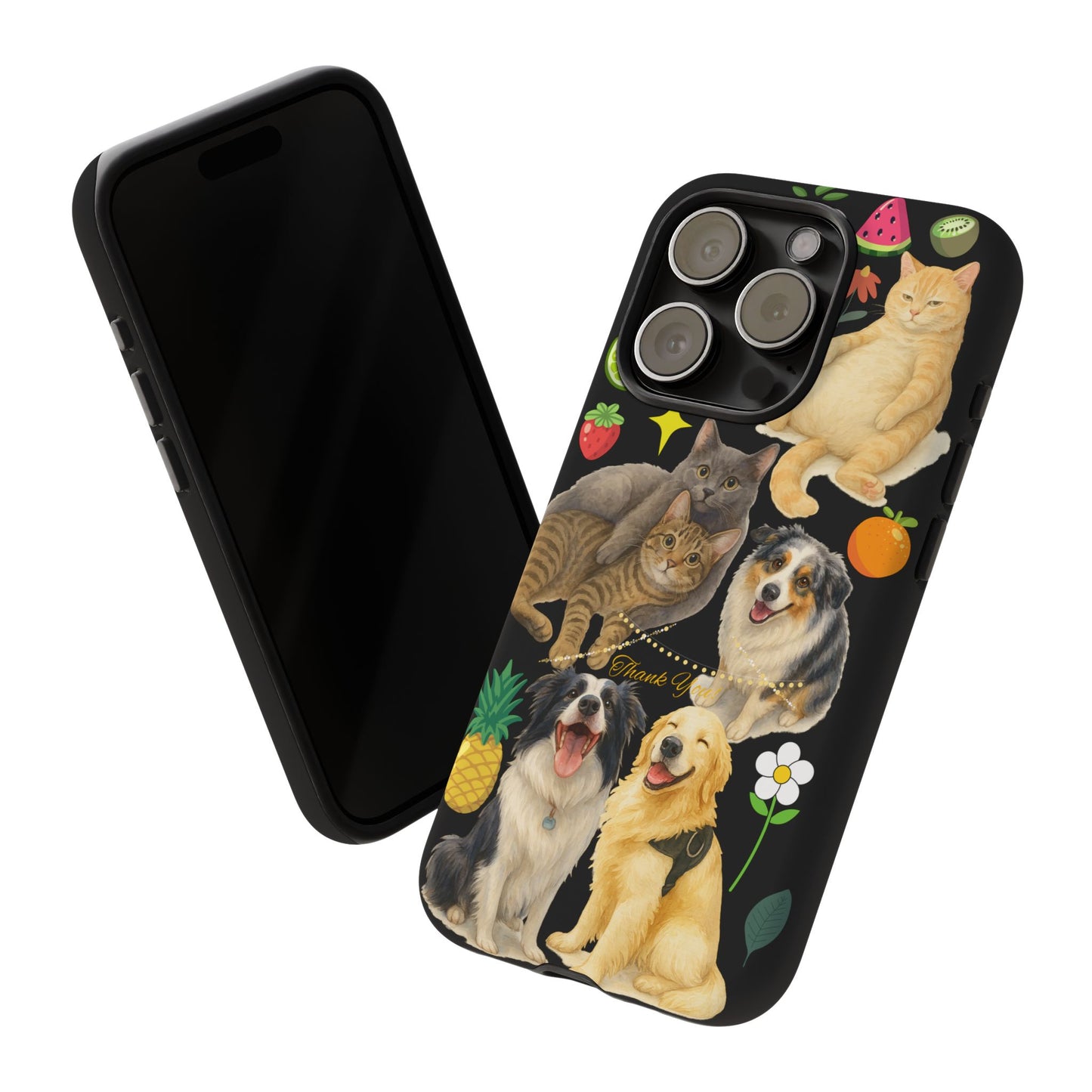 60A-8 Dog and Cat Printed Dual-Layer Phone Case In Black – Glossy or Matte Finish – iPhone & Android Compatible