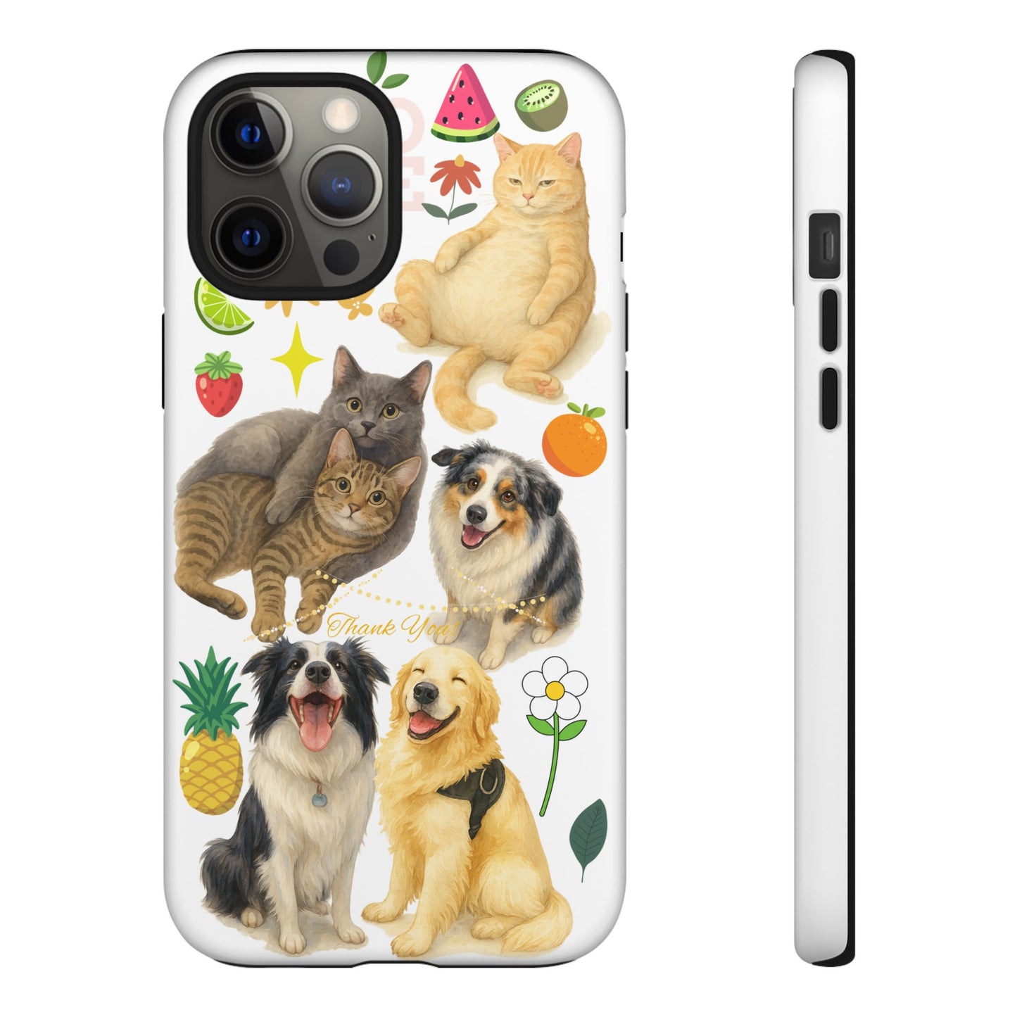 60A Dog and Cat Printed Dual-Layer Phone Case In White – Glossy or Matte Finish – iPhone & Android Compatible
