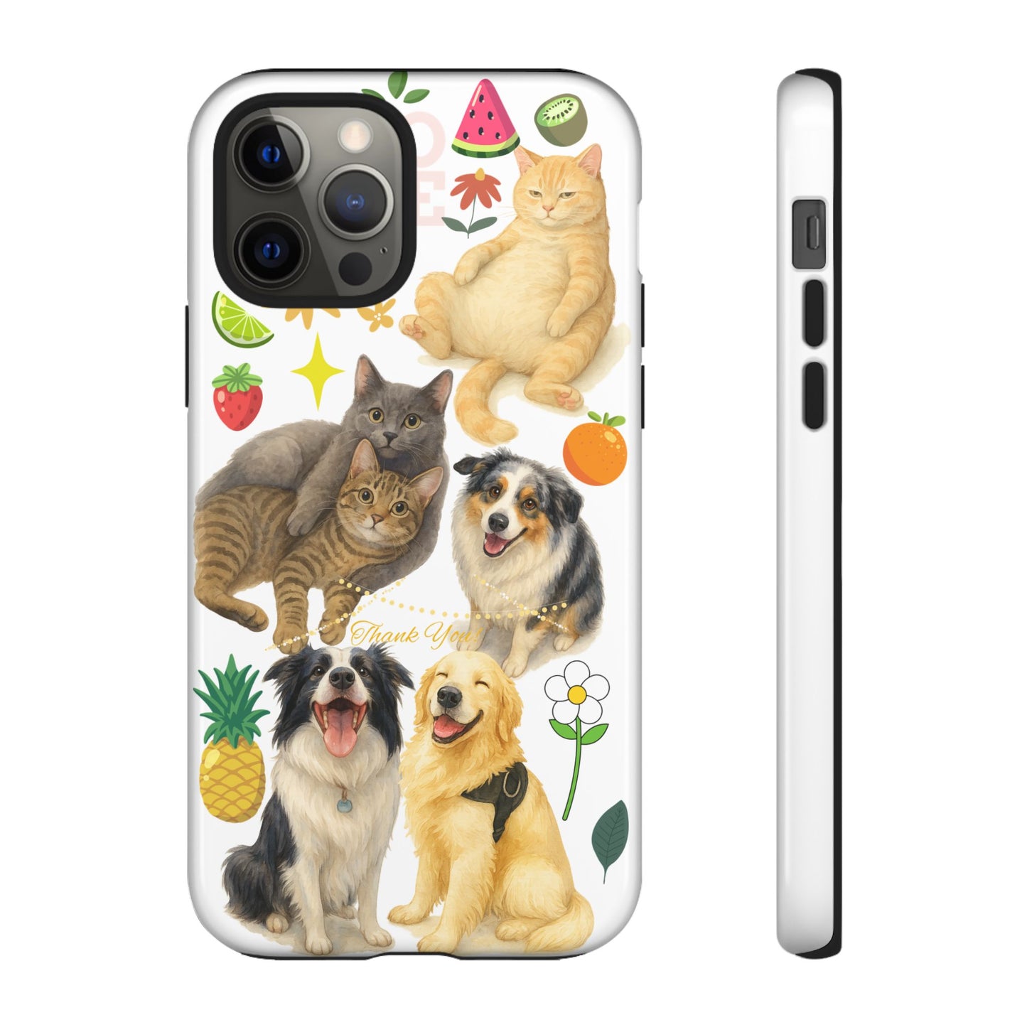 60A Dog and Cat Printed Dual-Layer Phone Case In White – Glossy or Matte Finish – iPhone & Android Compatible