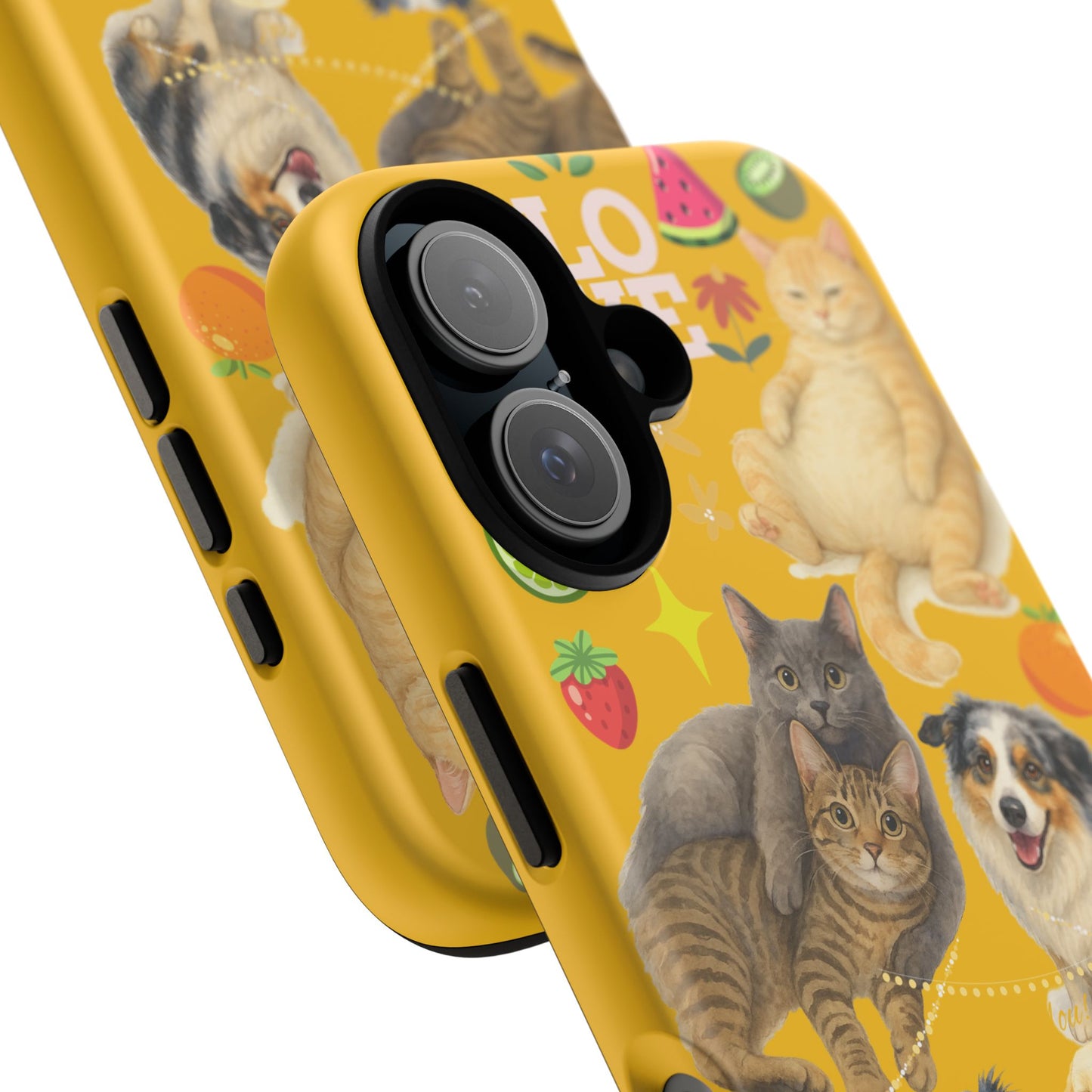 60A-5 Dog and Cat Printed Dual-Layer Phone Case In Yellow – Glossy or Matte Finish – iPhone & Android Compatible