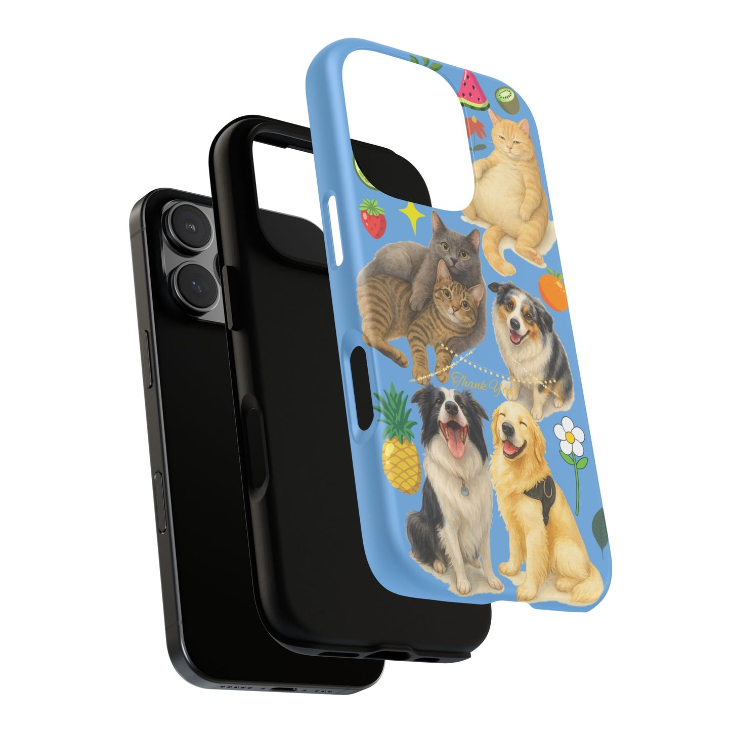 60A-1 Dog and Cat Printed Dual-Layer Phone Case In Blue – Glossy or Matte Finish – iPhone & Android Compatible