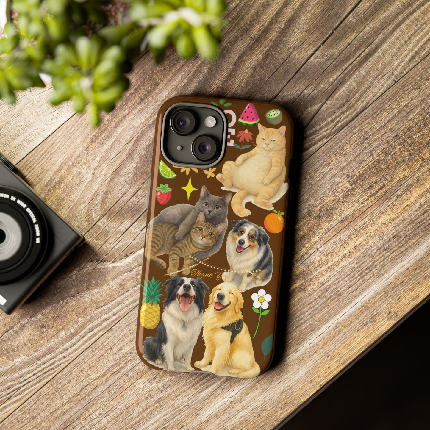 60A-11 Dog and Cat Printed Dual-Layer Phone Case In Dark Brown – Glossy or Matte Finish – iPhone & Android Compatible