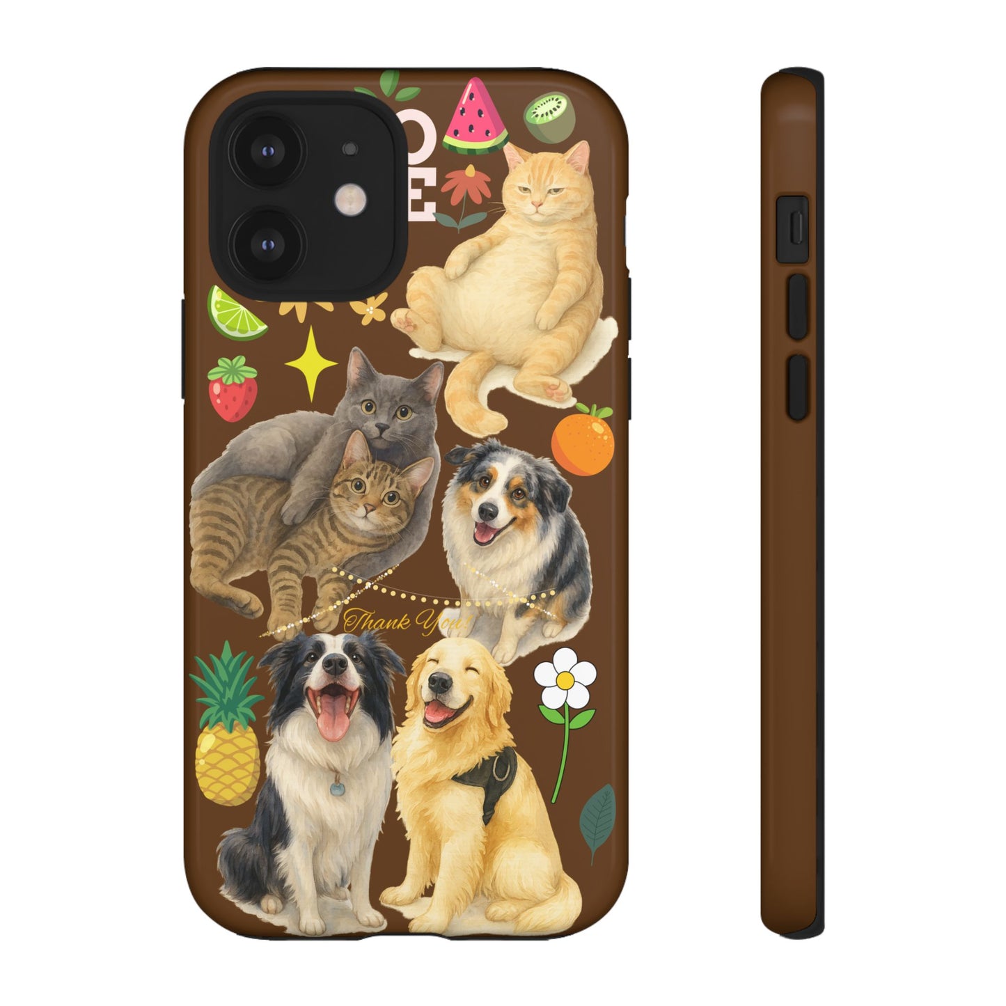 60A-11 Dog and Cat Printed Dual-Layer Phone Case In Dark Brown – Glossy or Matte Finish – iPhone & Android Compatible