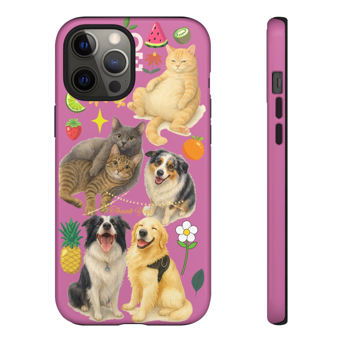 60A-2 Dog and Cat Printed Dual-Layer Phone Case In Pink – Glossy or Matte Finish – iPhone & Android Compatible
