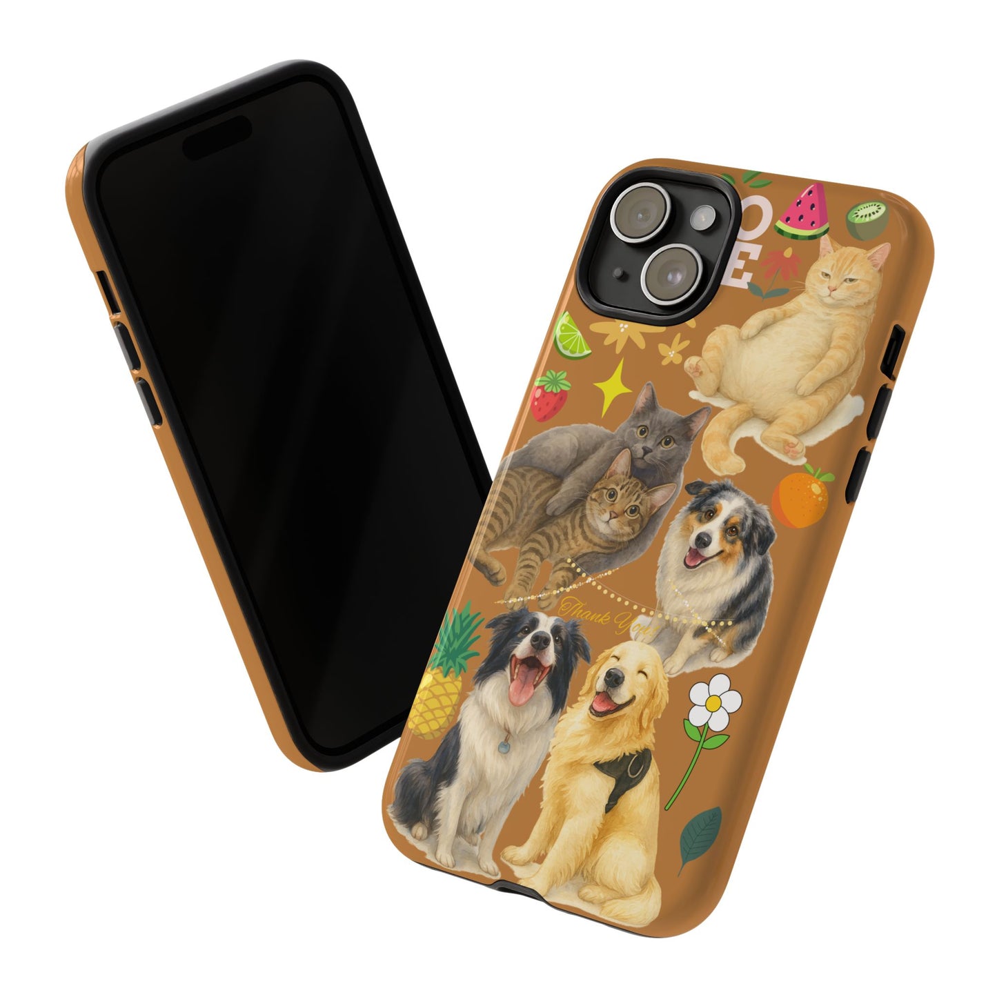 60A-9 Dog and Cat Printed Dual-Layer Phone Case In Light Brown – Glossy or Matte Finish – iPhone & Android Compatible