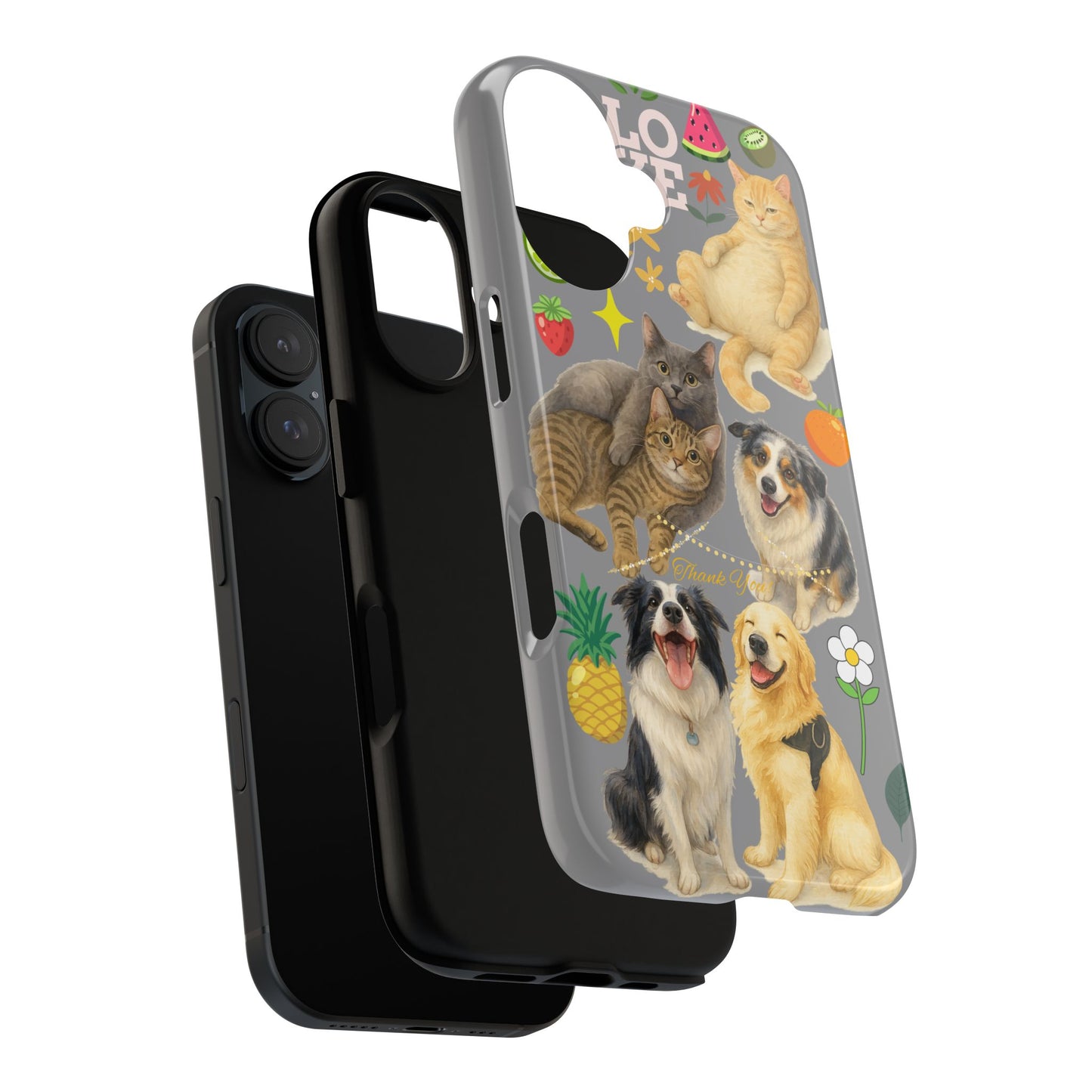 60A-3 Dog and Cat Printed Dual-Layer Phone Case In Grey – Glossy or Matte Finish – iPhone & Android Compatible