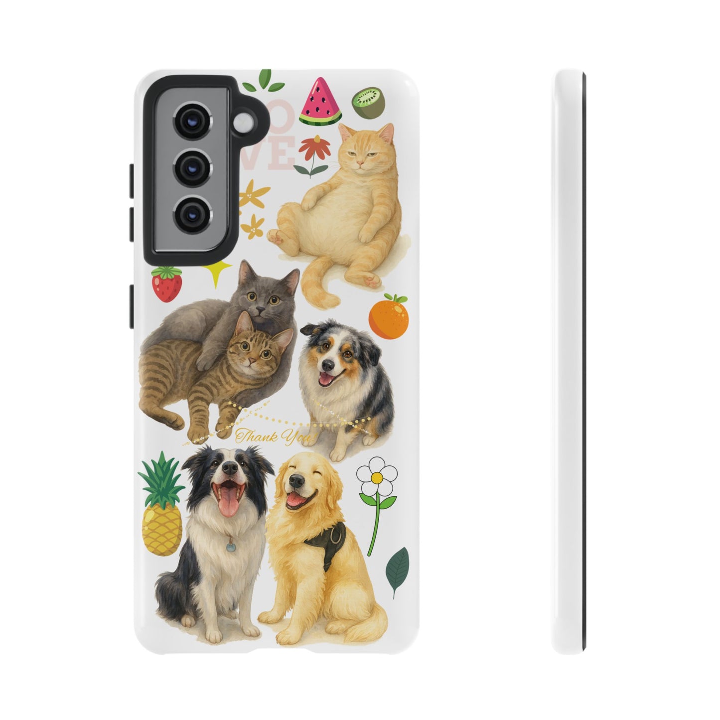 60A Dog and Cat Printed Dual-Layer Phone Case In White – Glossy or Matte Finish – iPhone & Android Compatible