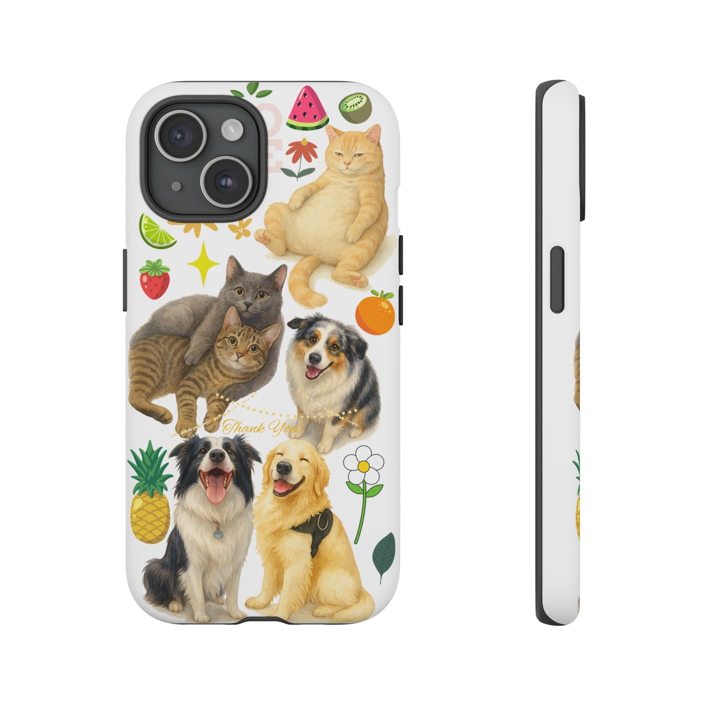 60A Dog and Cat Printed Dual-Layer Phone Case In White – Glossy or Matte Finish – iPhone & Android Compatible