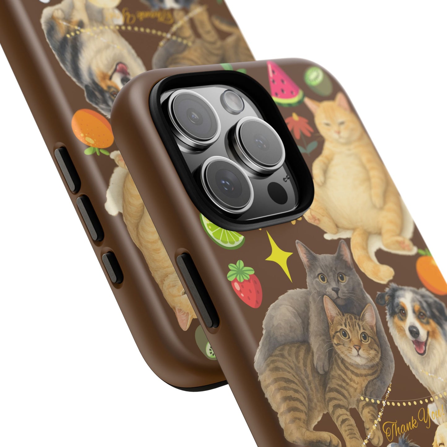 60A-11 Dog and Cat Printed Dual-Layer Phone Case In Dark Brown – Glossy or Matte Finish – iPhone & Android Compatible