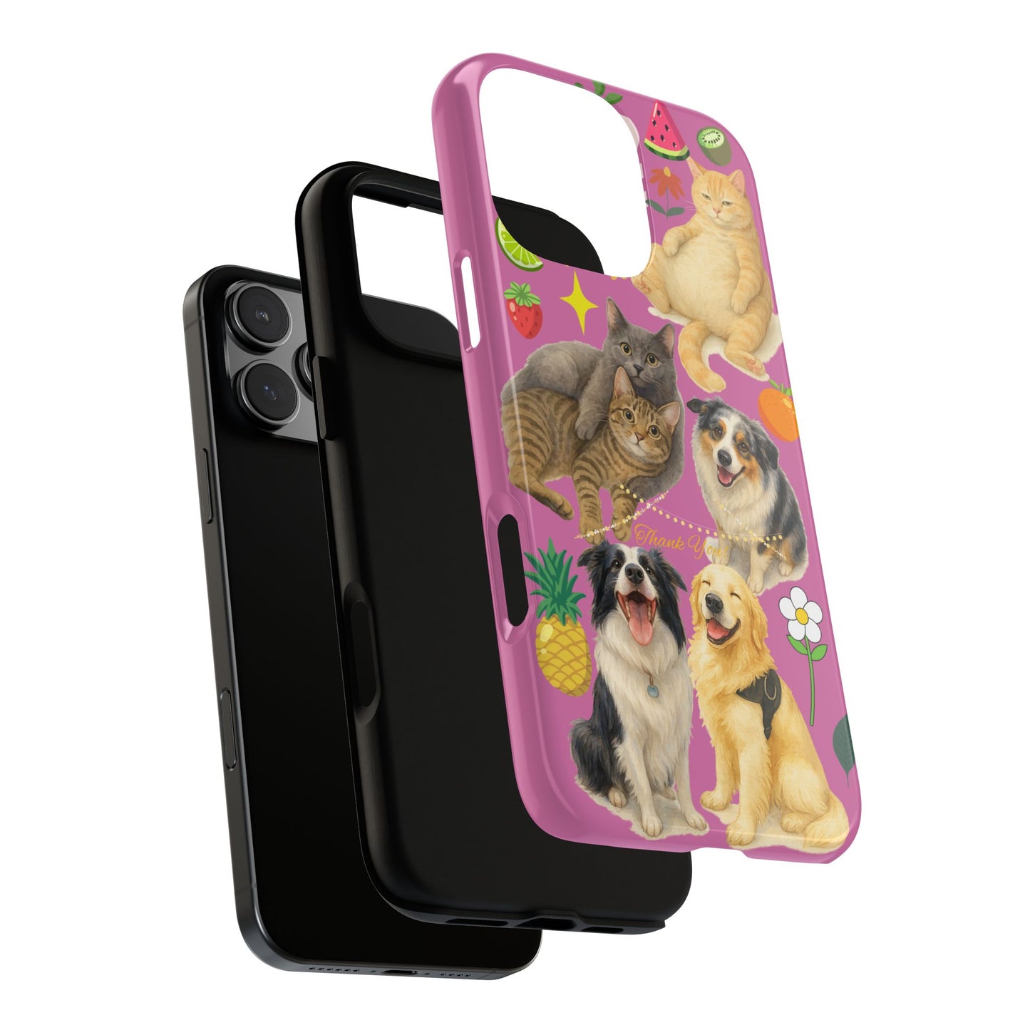 60A-2 Dog and Cat Printed Dual-Layer Phone Case In Pink – Glossy or Matte Finish – iPhone & Android Compatible