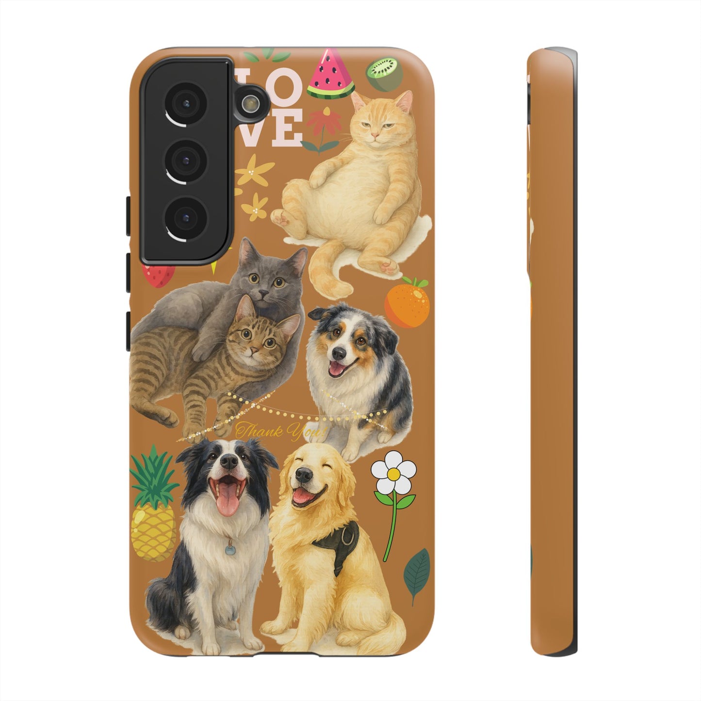 60A-9 Dog and Cat Printed Dual-Layer Phone Case In Light Brown – Glossy or Matte Finish – iPhone & Android Compatible
