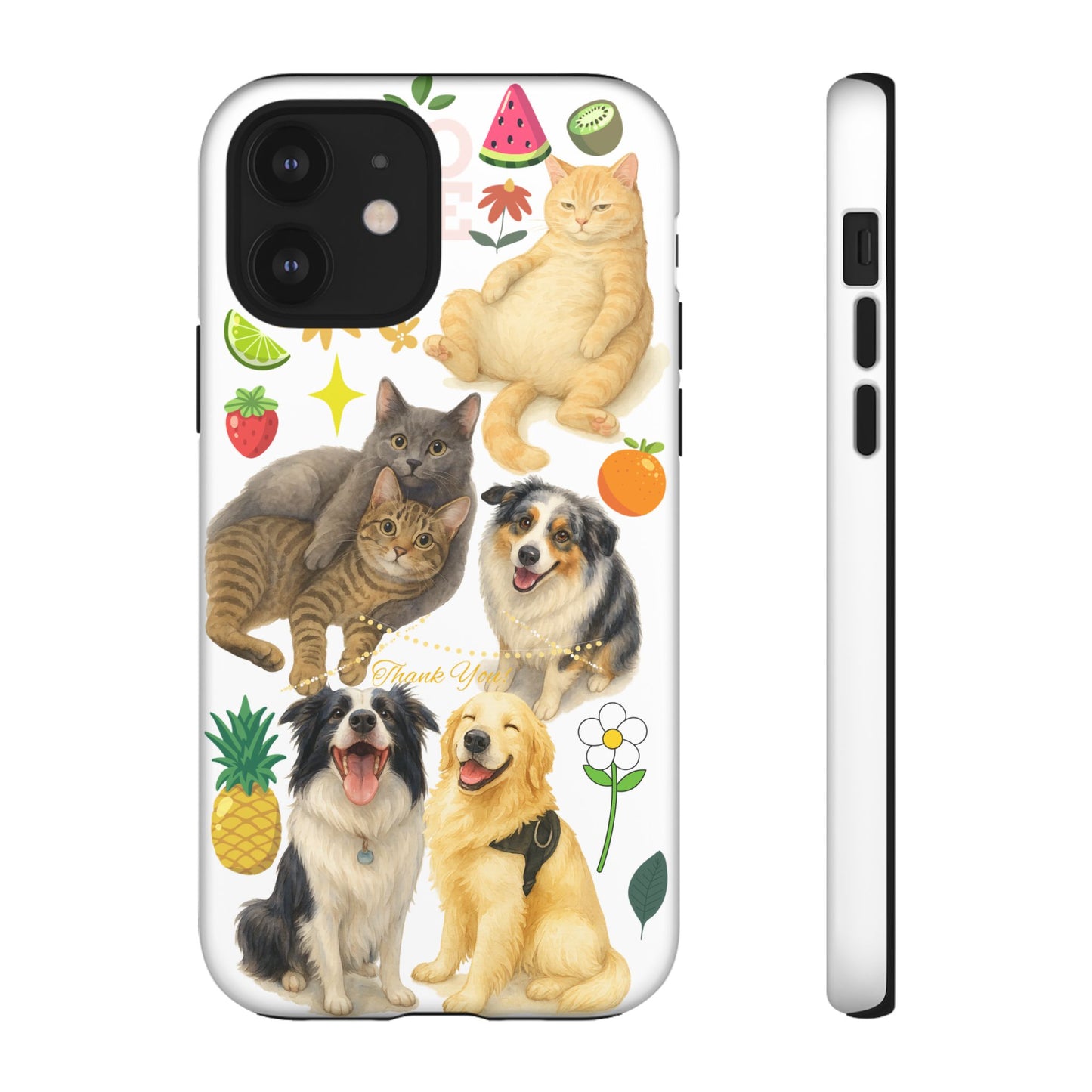 60A Dog and Cat Printed Dual-Layer Phone Case In White – Glossy or Matte Finish – iPhone & Android Compatible