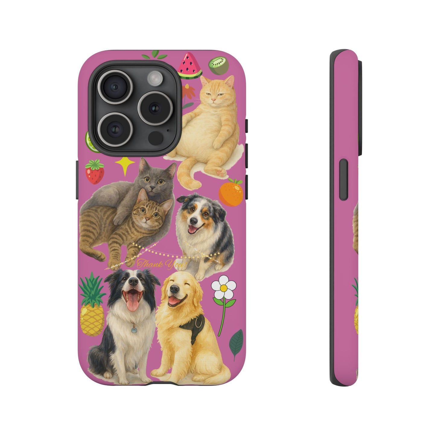 60A-2 Dog and Cat Printed Dual-Layer Phone Case In Pink – Glossy or Matte Finish – iPhone & Android Compatible