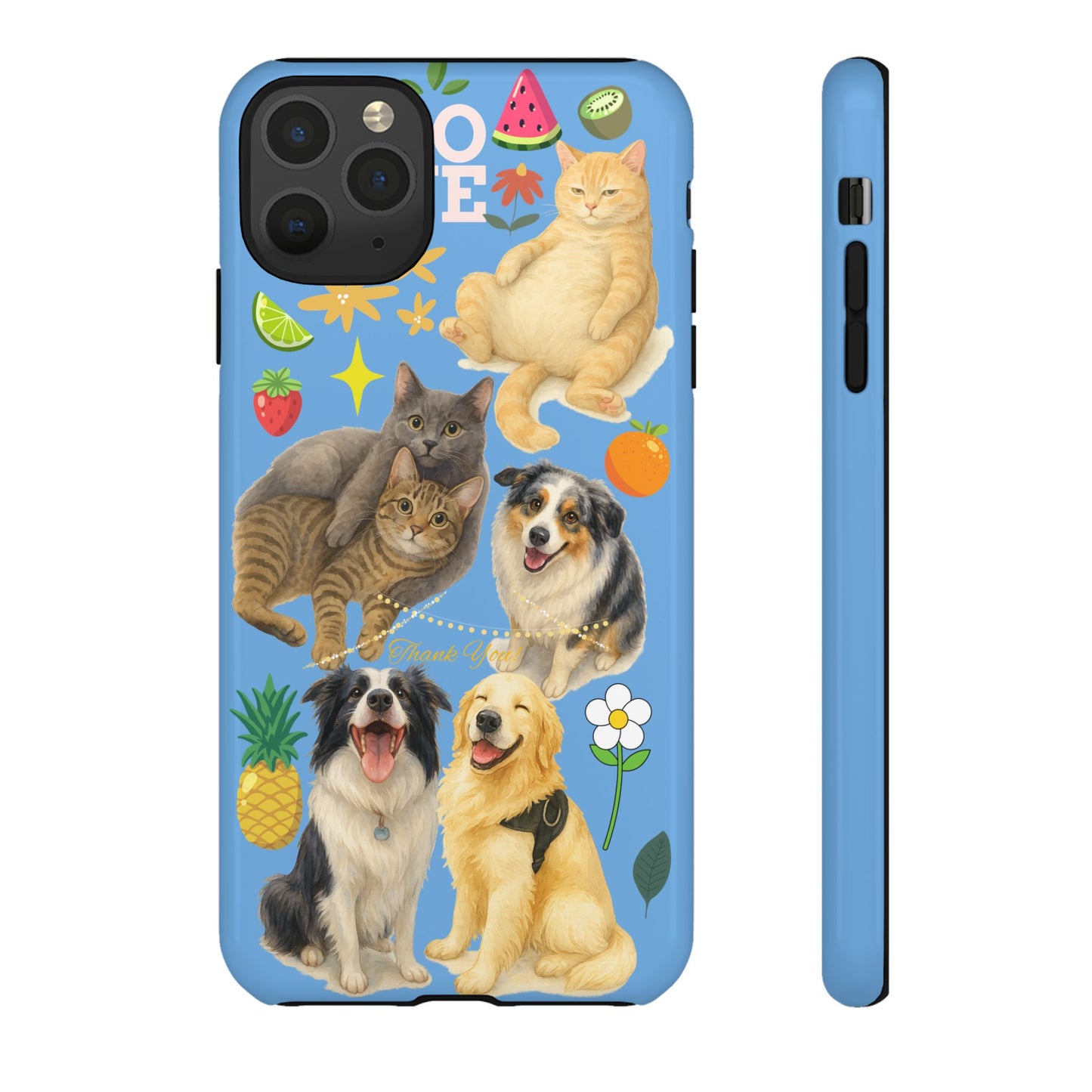 60A-1 Dog and Cat Printed Dual-Layer Phone Case In Blue – Glossy or Matte Finish – iPhone & Android Compatible