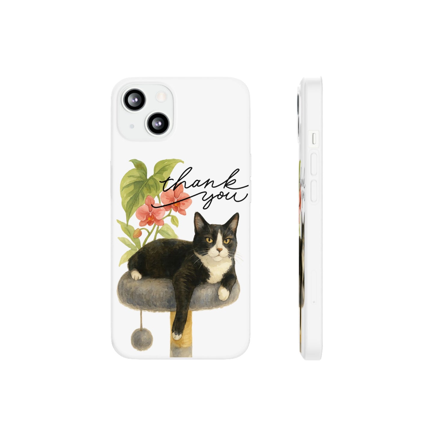 62A Cute Cat Thank You Phone Case – Flexible Matte TPU Slim Cover for iPhone & Android Gift