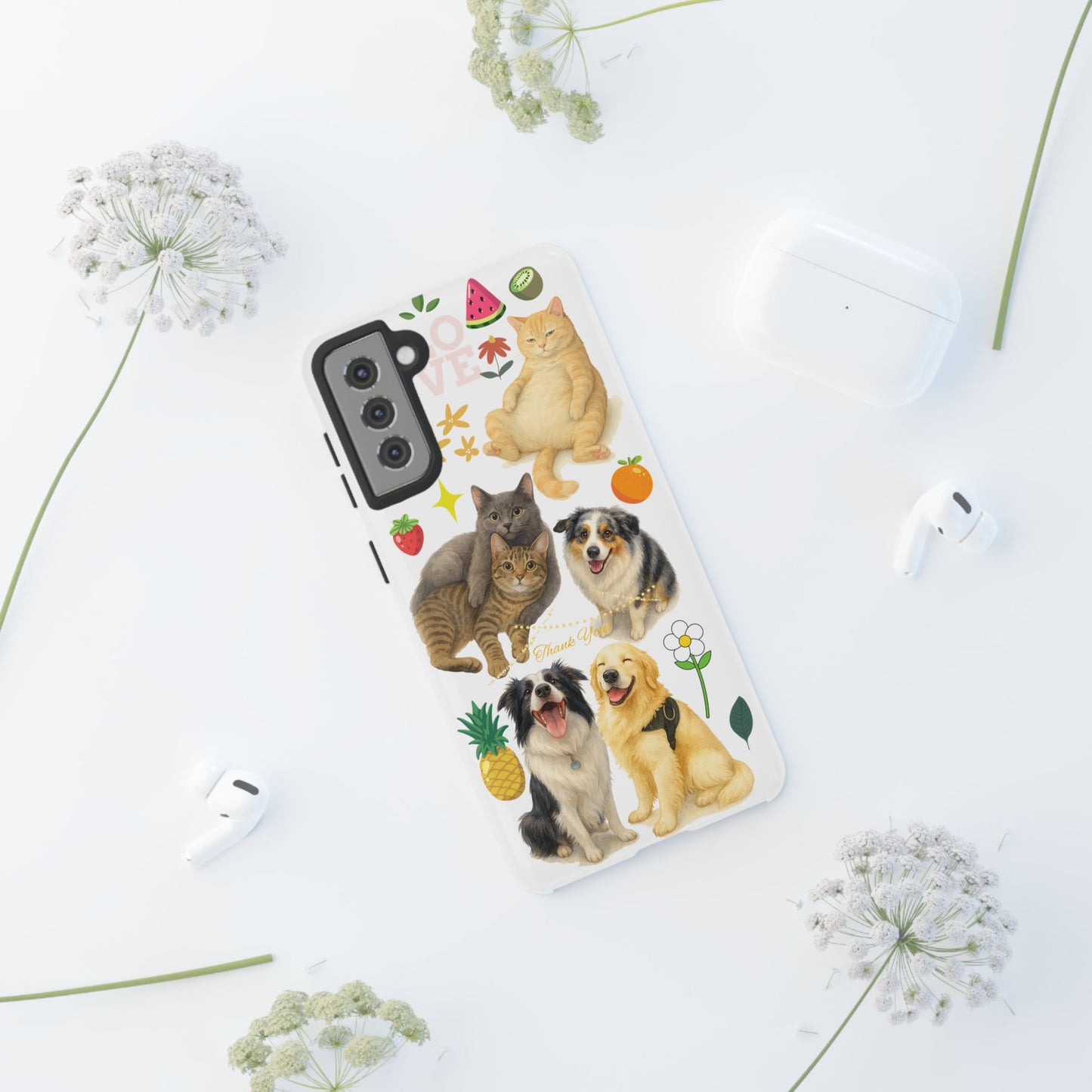 60A Dog and Cat Printed Dual-Layer Phone Case In White – Glossy or Matte Finish – iPhone & Android Compatible