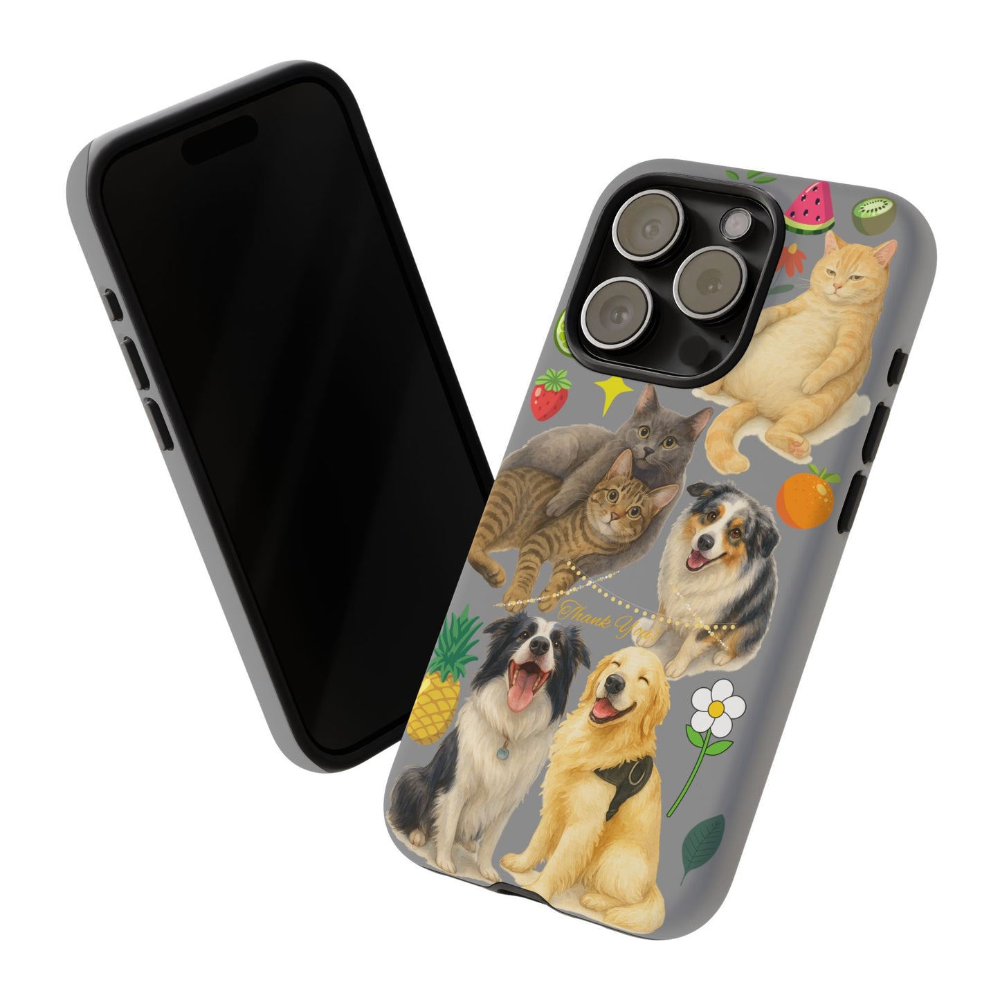 60A-3 Dog and Cat Printed Dual-Layer Phone Case In Grey – Glossy or Matte Finish – iPhone & Android Compatible