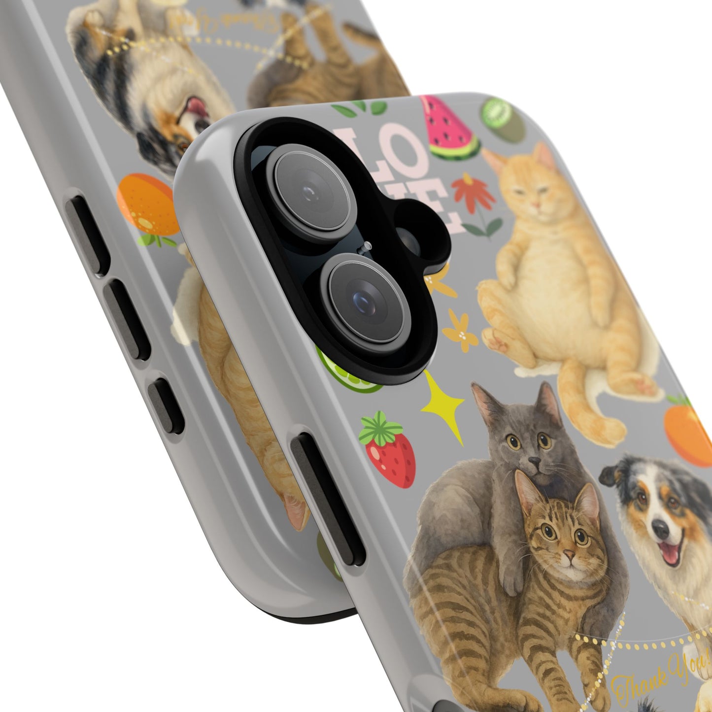 60A-6 Dog and Cat Printed Dual-Layer Phone Case In Light Grey – Glossy or Matte Finish – iPhone & Android Compatible