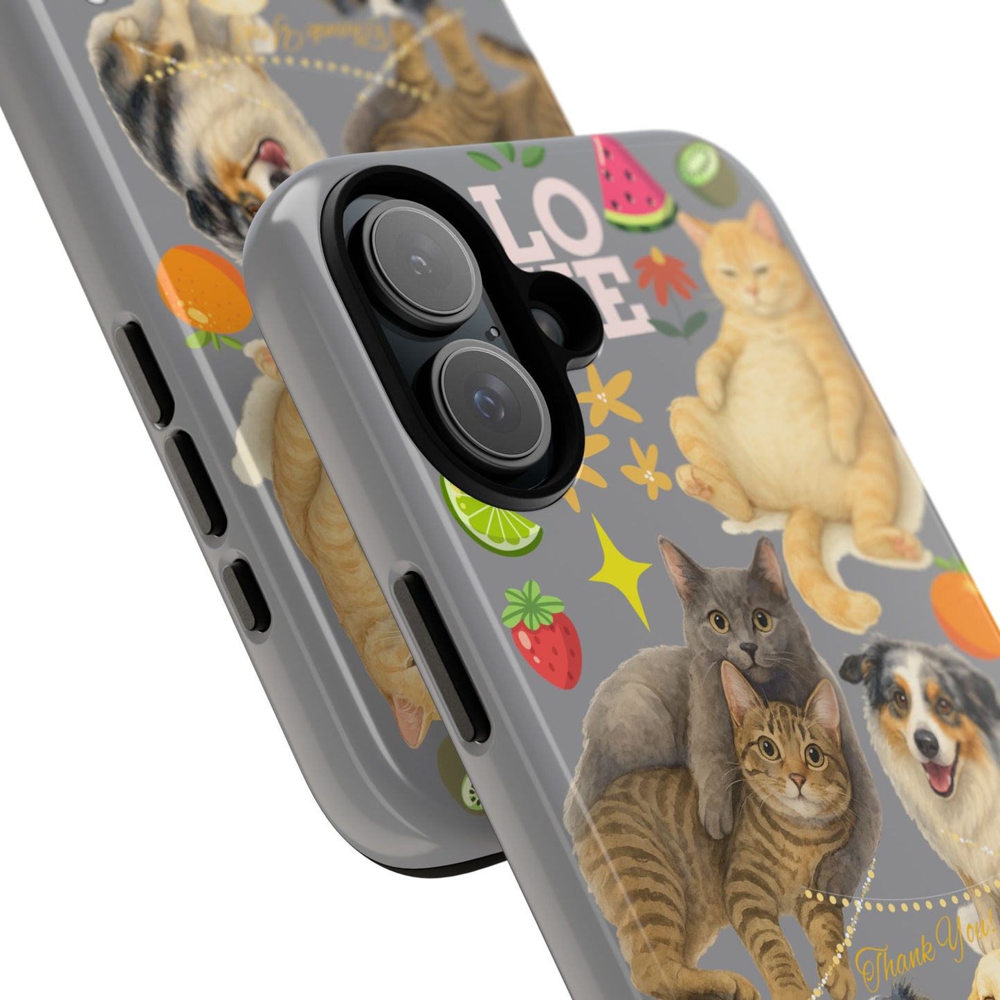 60A-3 Dog and Cat Printed Dual-Layer Phone Case In Grey – Glossy or Matte Finish – iPhone & Android Compatible