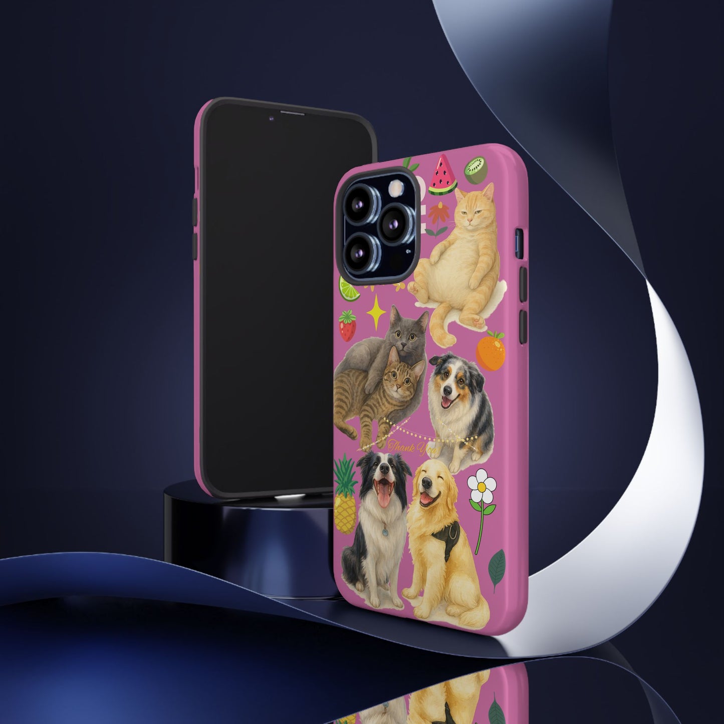 60A-2 Dog and Cat Printed Dual-Layer Phone Case In Pink – Glossy or Matte Finish – iPhone & Android Compatible