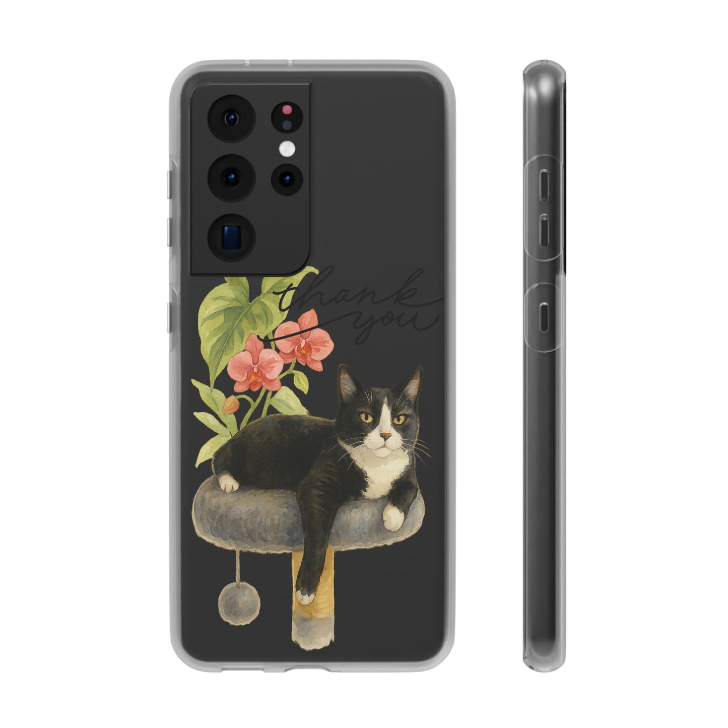 62A Cute Cat Thank You Phone Case – Flexible Matte TPU Slim Cover for iPhone & Android Gift