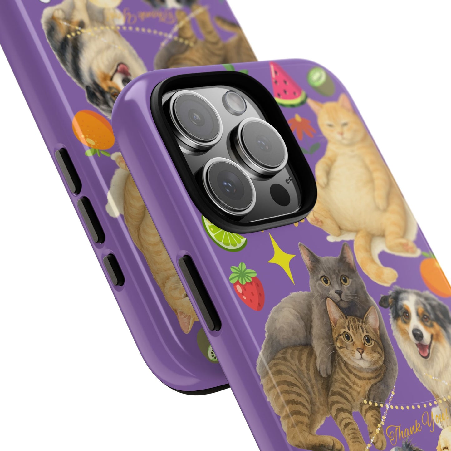 60A-4 Dog and Cat Printed Dual-Layer Phone Case In Purple – Glossy or Matte Finish – iPhone & Android Compatible
