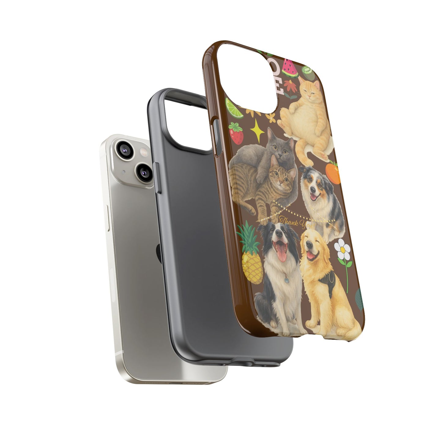 60A-11 Dog and Cat Printed Dual-Layer Phone Case In Dark Brown – Glossy or Matte Finish – iPhone & Android Compatible