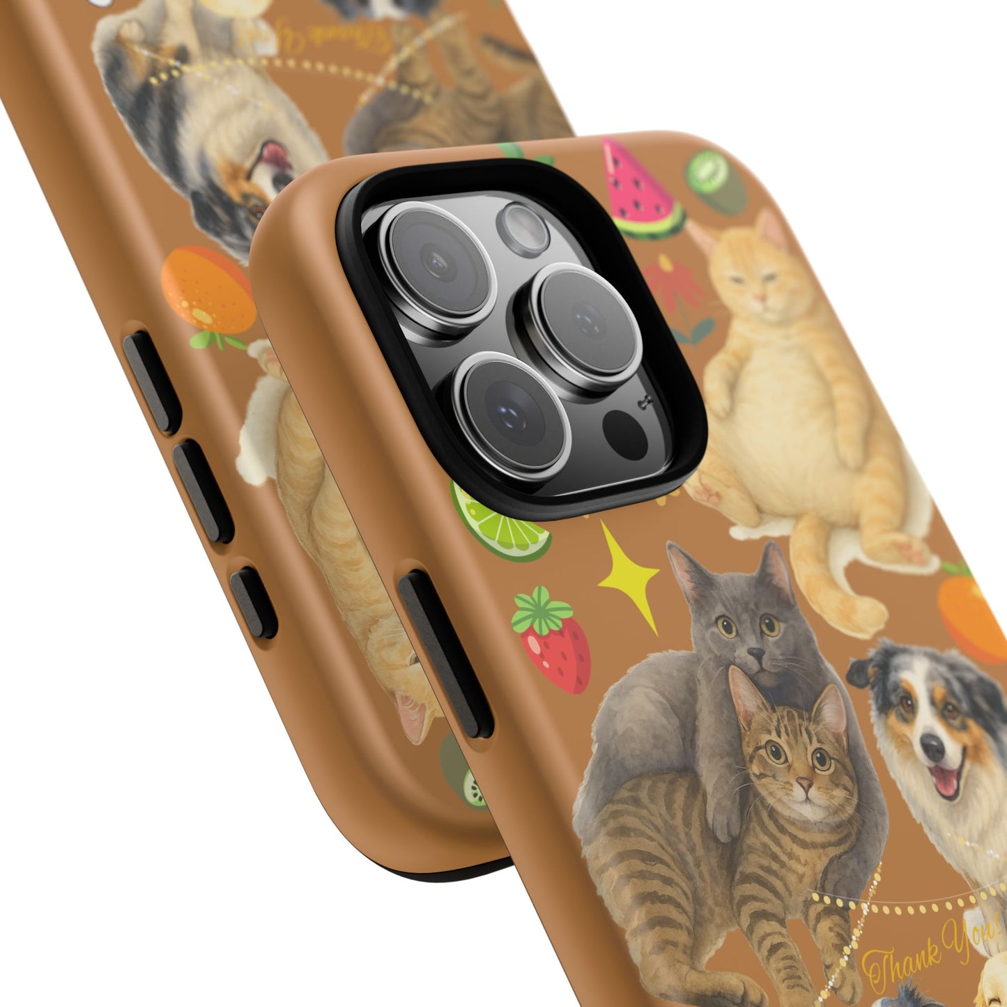 60A-9 Dog and Cat Printed Dual-Layer Phone Case In Light Brown – Glossy or Matte Finish – iPhone & Android Compatible