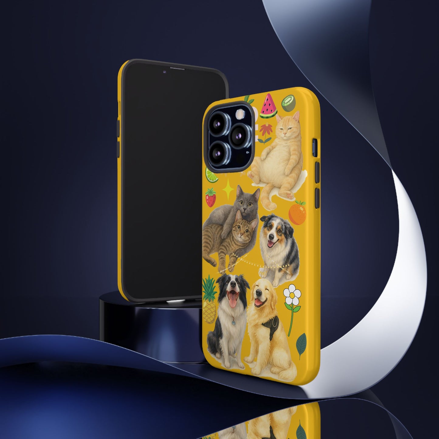 60A-5 Dog and Cat Printed Dual-Layer Phone Case In Yellow – Glossy or Matte Finish – iPhone & Android Compatible