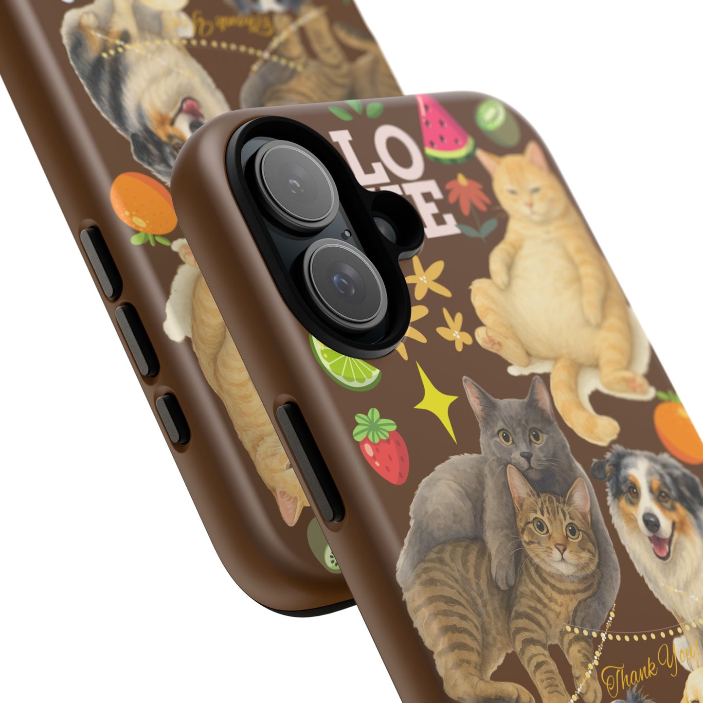 60A-11 Dog and Cat Printed Dual-Layer Phone Case In Dark Brown – Glossy or Matte Finish – iPhone & Android Compatible