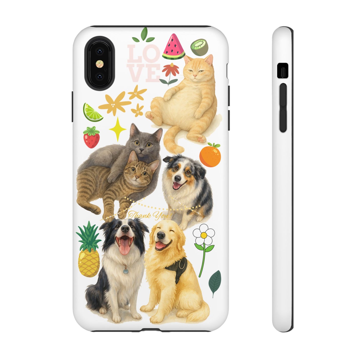 60A Dog and Cat Printed Dual-Layer Phone Case In White – Glossy or Matte Finish – iPhone & Android Compatible