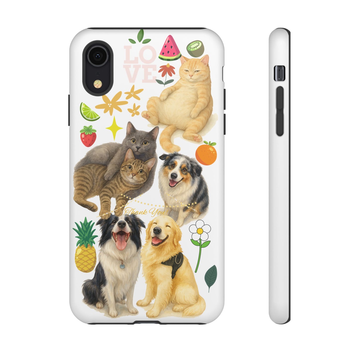 60A Dog and Cat Printed Dual-Layer Phone Case In White – Glossy or Matte Finish – iPhone & Android Compatible