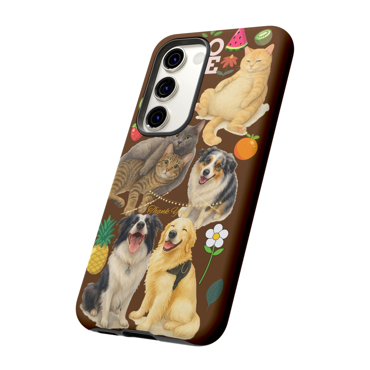 60A-11 Dog and Cat Printed Dual-Layer Phone Case In Dark Brown – Glossy or Matte Finish – iPhone & Android Compatible