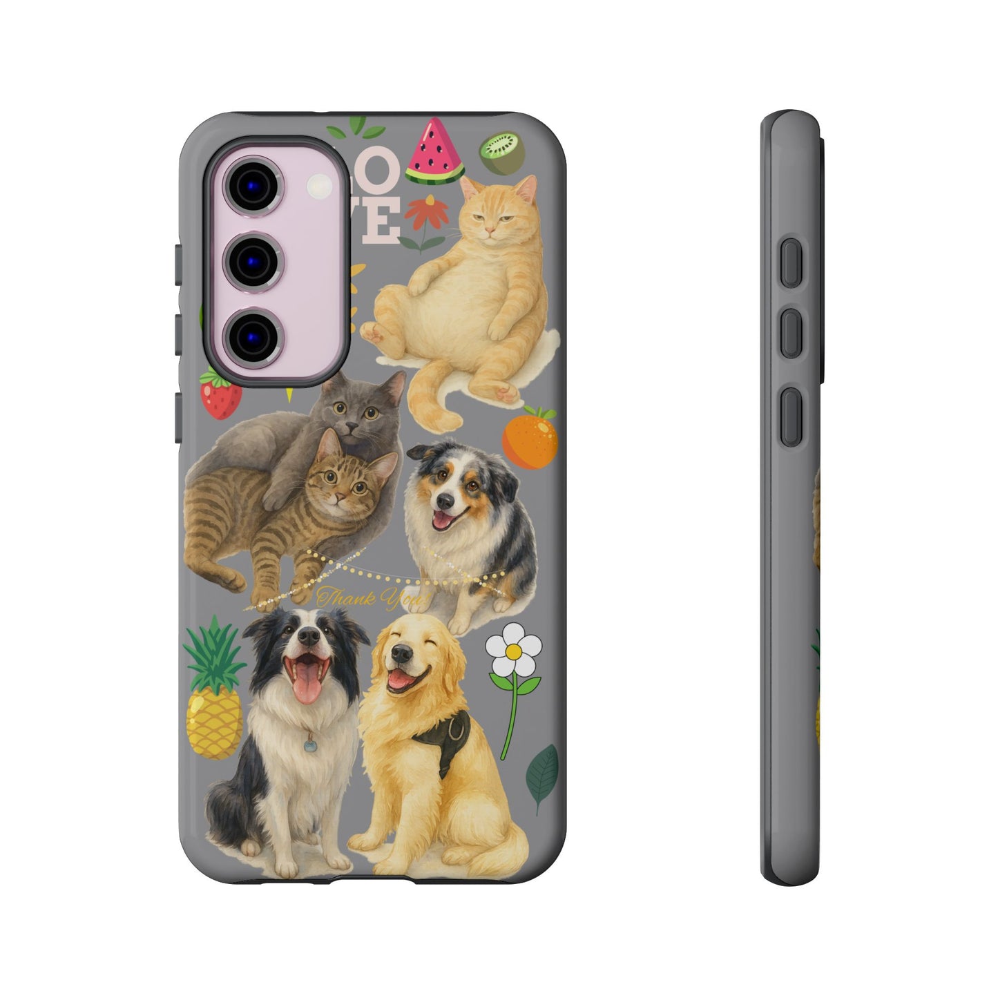 60A-3 Dog and Cat Printed Dual-Layer Phone Case In Grey – Glossy or Matte Finish – iPhone & Android Compatible