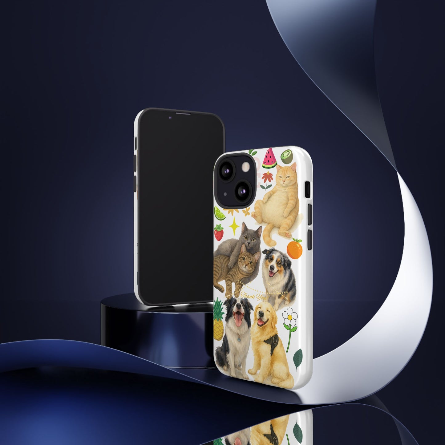60A Dog and Cat Printed Dual-Layer Phone Case In White – Glossy or Matte Finish – iPhone & Android Compatible