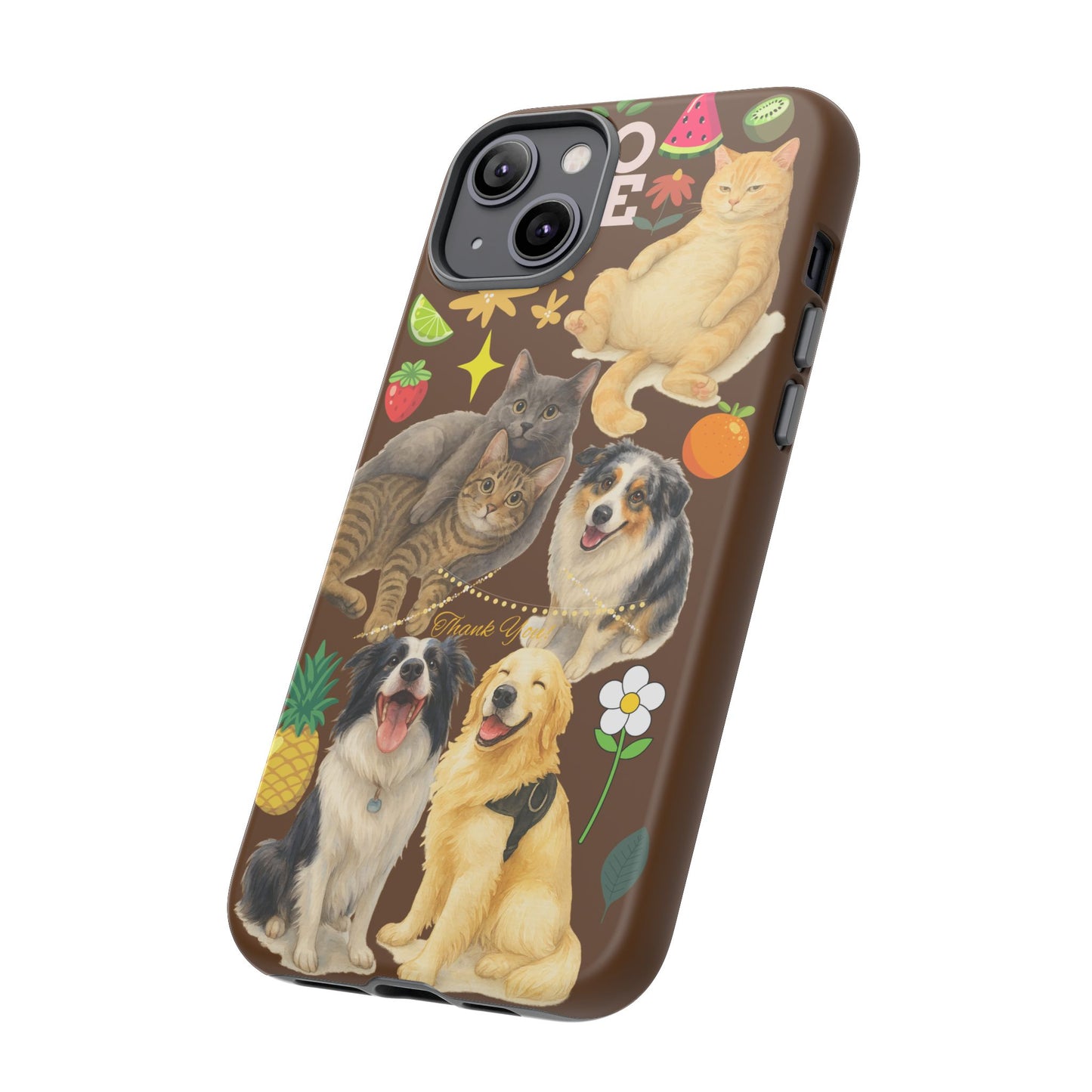60A-11 Dog and Cat Printed Dual-Layer Phone Case In Dark Brown – Glossy or Matte Finish – iPhone & Android Compatible