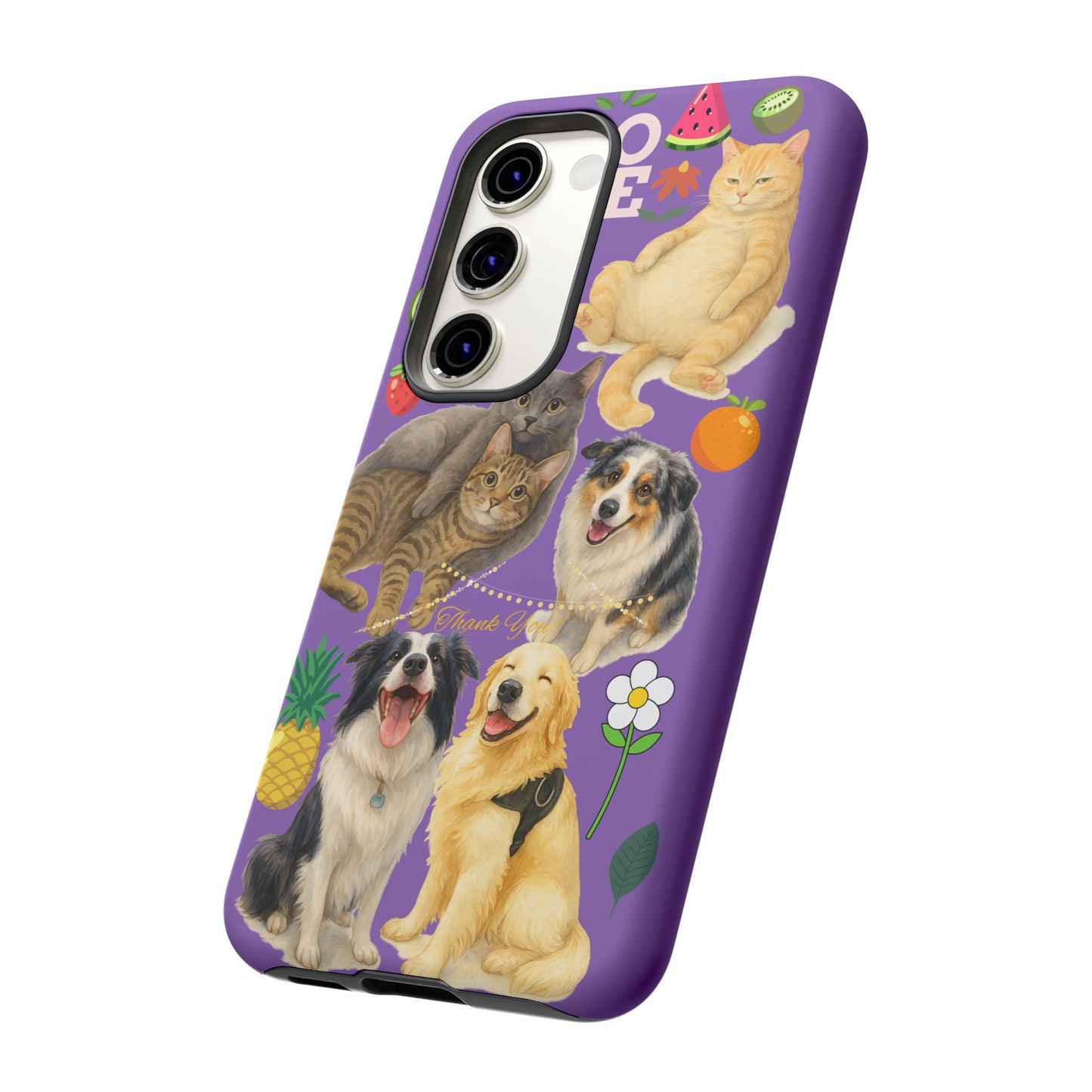 60A-4 Dog and Cat Printed Dual-Layer Phone Case In Purple – Glossy or Matte Finish – iPhone & Android Compatible