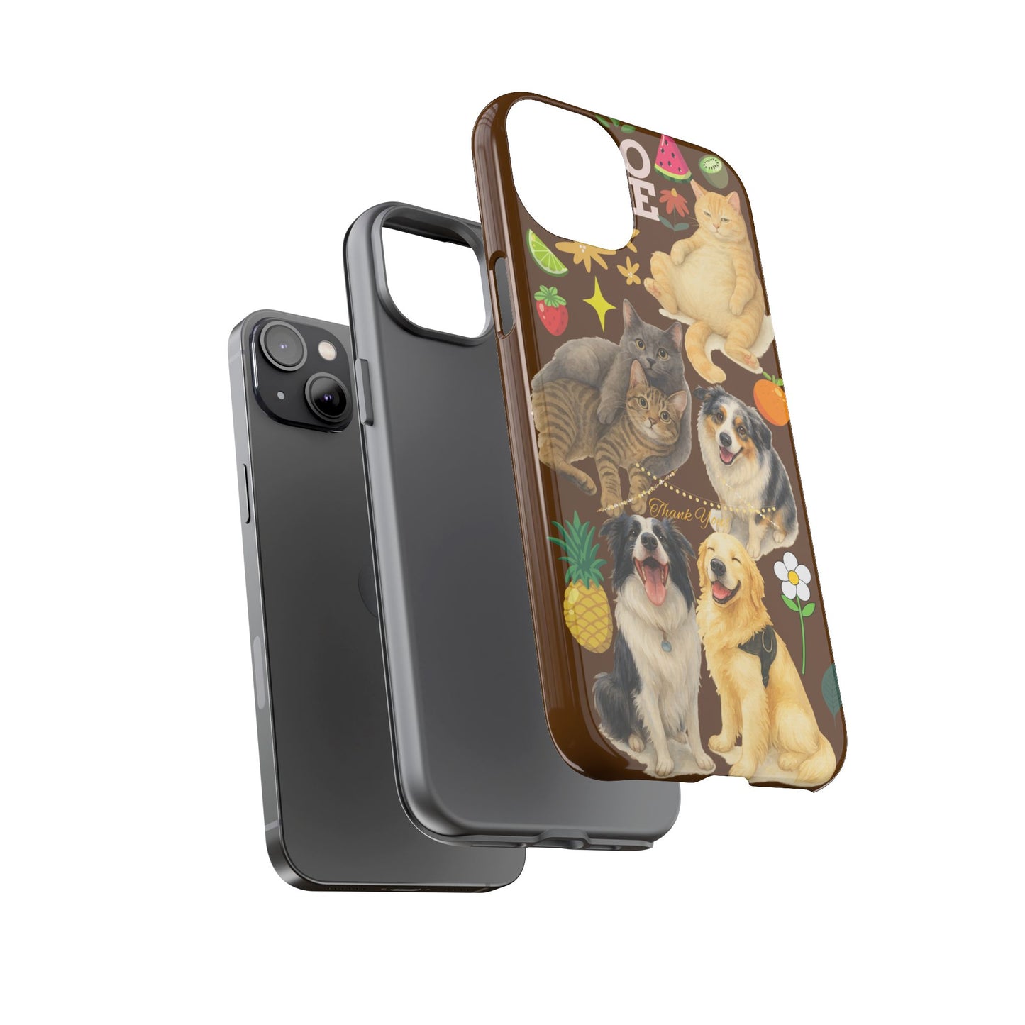 60A-11 Dog and Cat Printed Dual-Layer Phone Case In Dark Brown – Glossy or Matte Finish – iPhone & Android Compatible